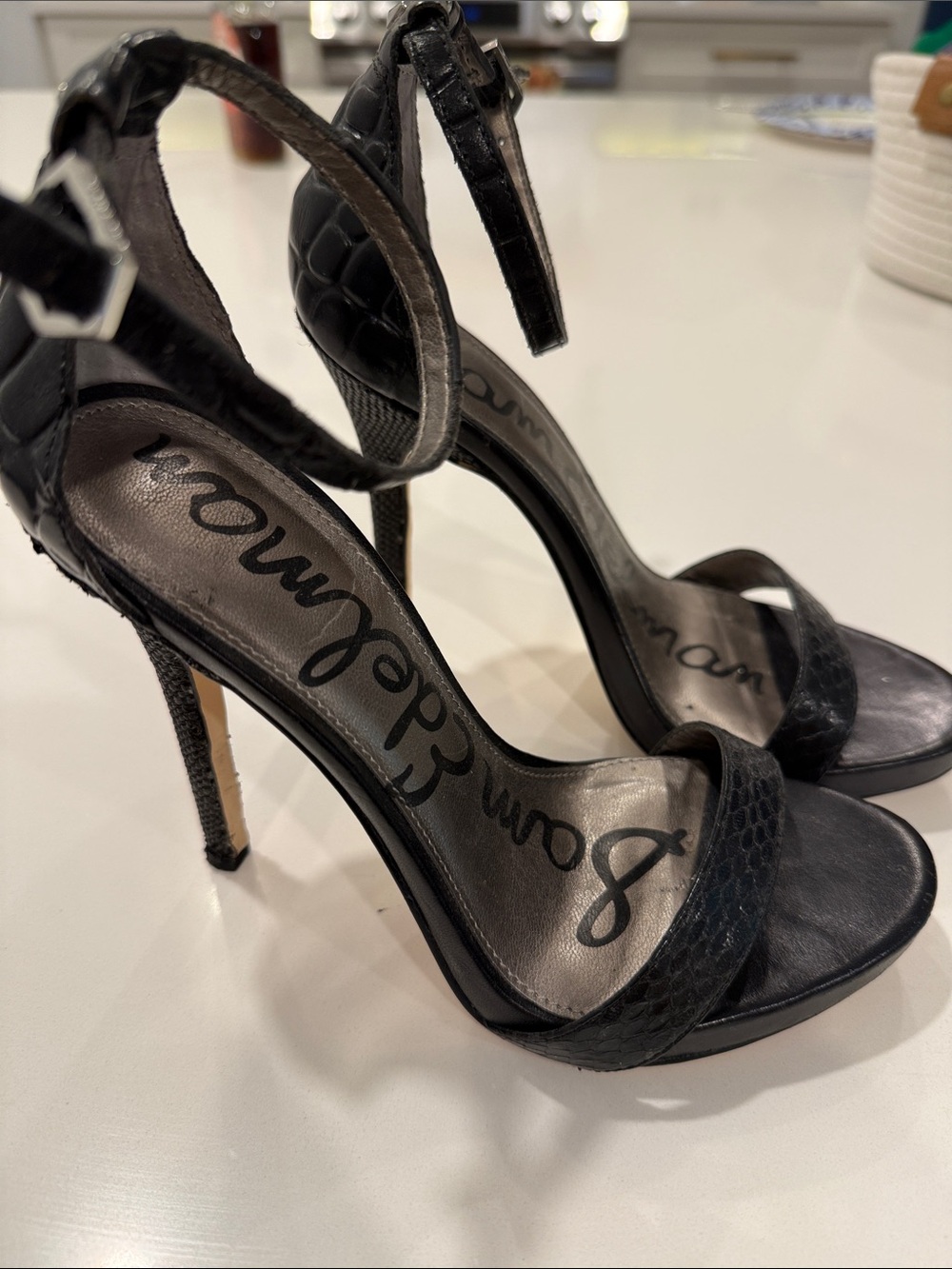 Sam Edelman Eleanor Black Ankle Strap Stiletto Heels